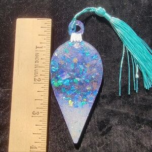 Handmade Frosty Blues and Winter White Teardrop Christmas Ornament with Tassel